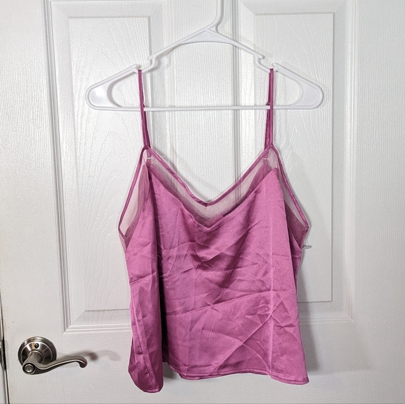 Forever 21 Tops - NWT Hot Pink Satin Sheer Mesh Trim Camisole Tank Top from Forever 21 Size Large